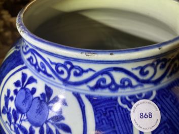 Een Chinese blauw-witte vaas met florale panelen, Wanli